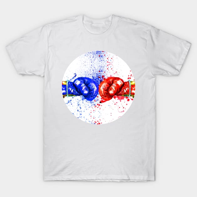 Red and Blue Boxing Gloves T-Shirt by AnnArtshock